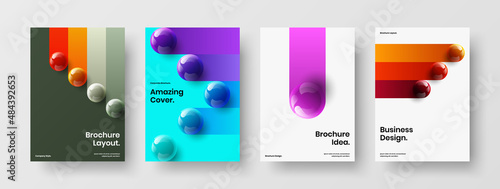 Modern realistic spheres postcard concept set. Colorful leaflet A4 design vector illustration bundle.