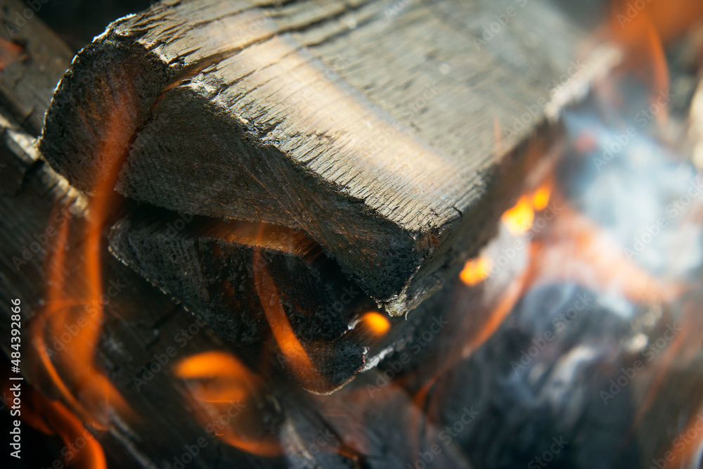 Fire closeup  Burning wooden planks