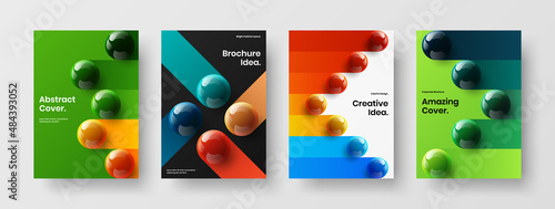 Modern brochure design vector layout bundle. Abstract realistic spheres catalog cover template composition.