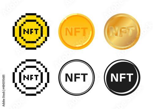 Nft token icon set. Nonfungible golden coin symbol collection.