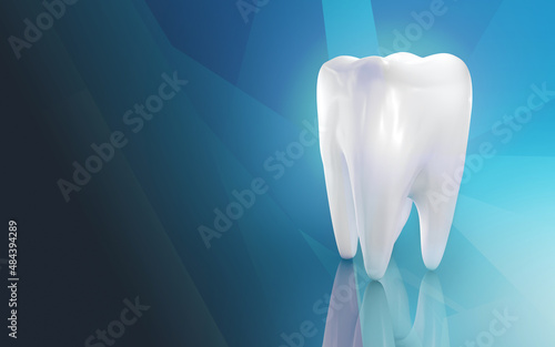 Fototapeta Naklejka Na Ścianę i Meble -  Human tooth with copy space 3d render illustration on blue background