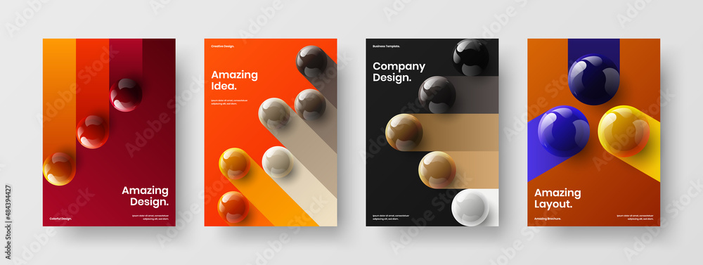 Modern 3D balls poster layout bundle. Minimalistic handbill design vector illustration composition.