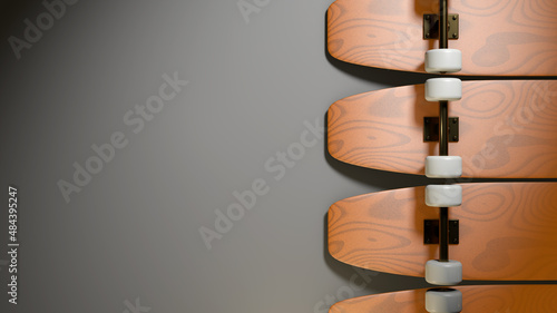 Skateboard on grey background collection 3d render illustration with copy space