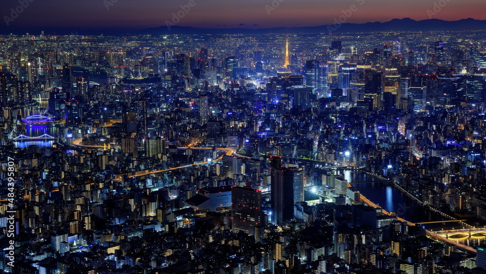 Fototapeta premium 東京スカイツリーから望む東京タワーと夕景