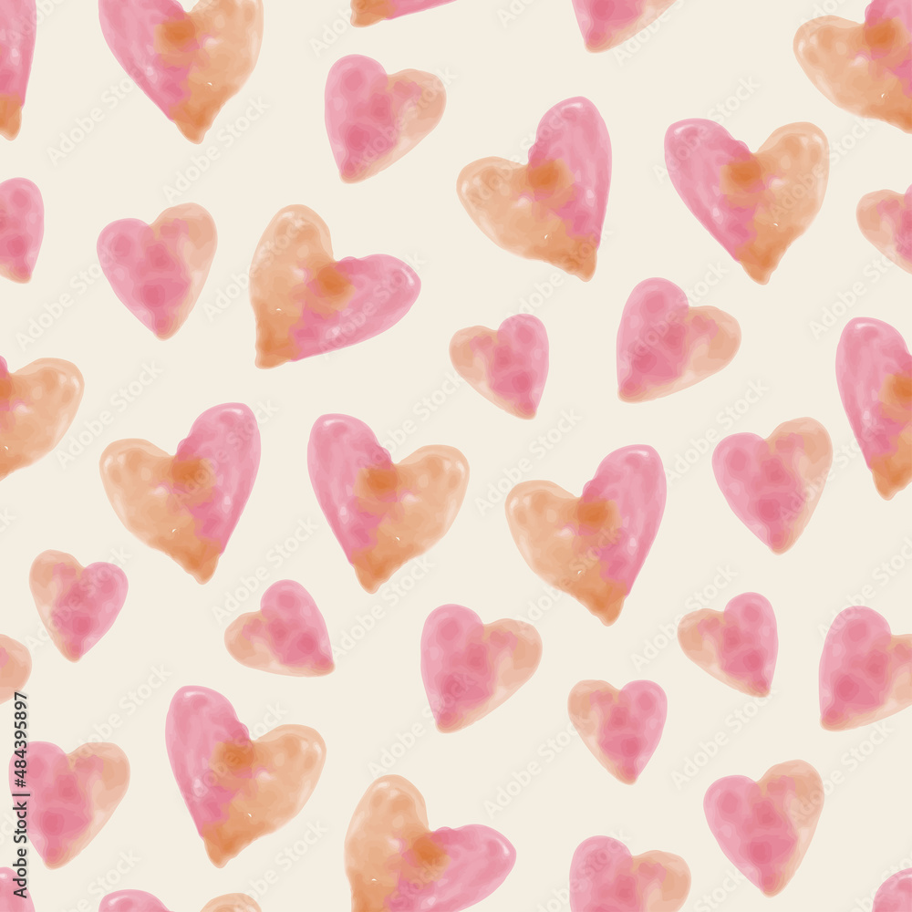 happy valentine day pattern background with water colour heart shape , greeting card