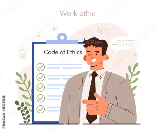 Soft skills concept. Business people or employee following work ethic.
