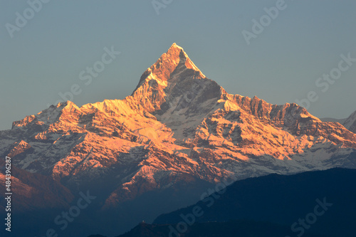 Mesmerizing view of mountain Fishtail at the time of sunrise was seen from roof top of the house. © Prem Gurung
