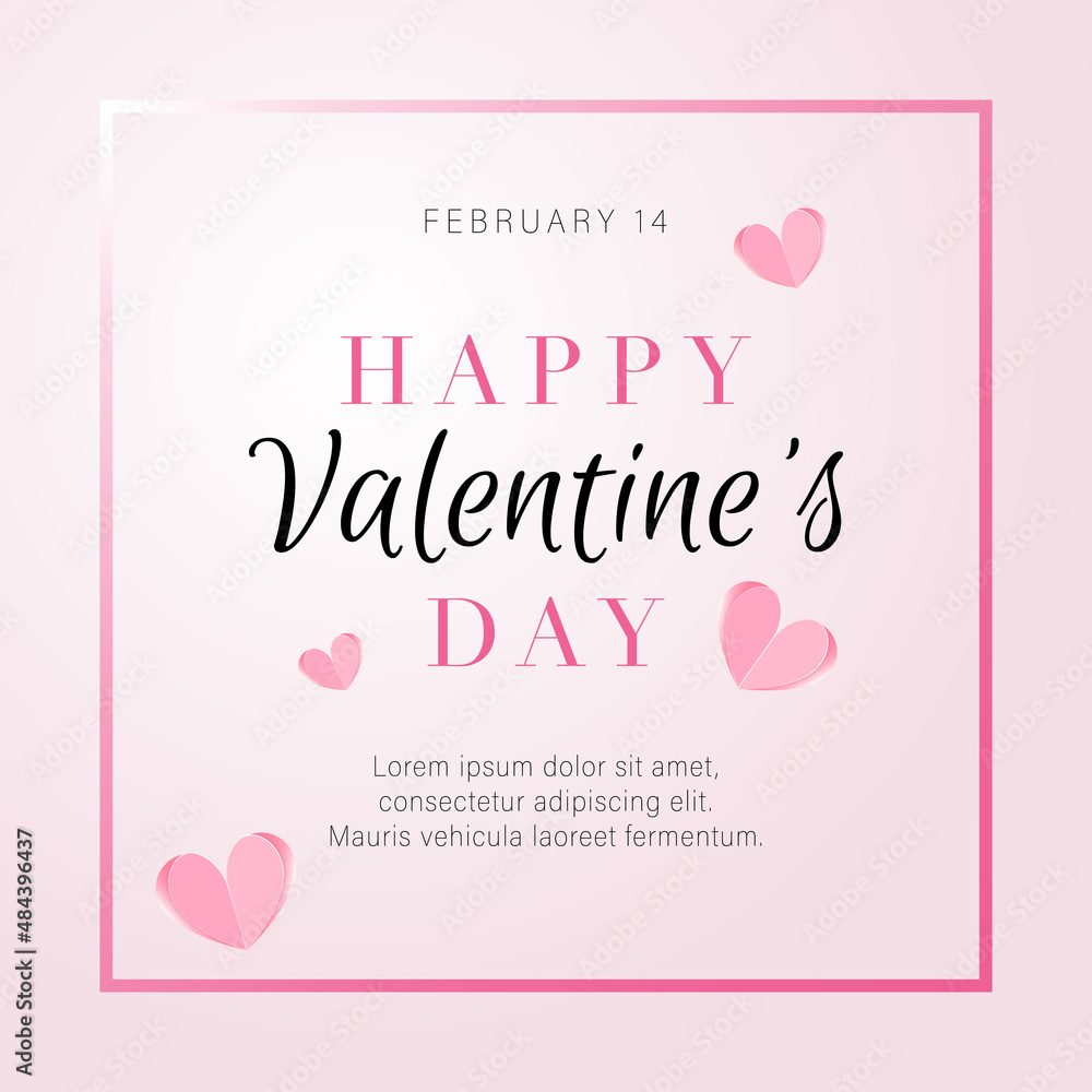 Template design banner for Valentine's day. Geometric background with decor heart for happy Valentine's day sale, women, mother day. Romantic promotion card and flyer. Vector.