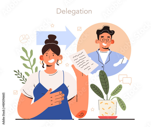 Soft skills concept. Business people or employee with delegation skill.
