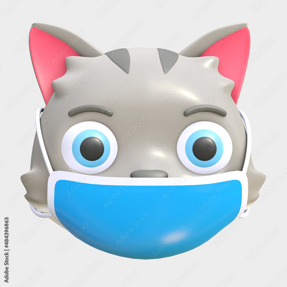Fototapeta premium cute cat wearing mask icon cartoon 3d render illustration