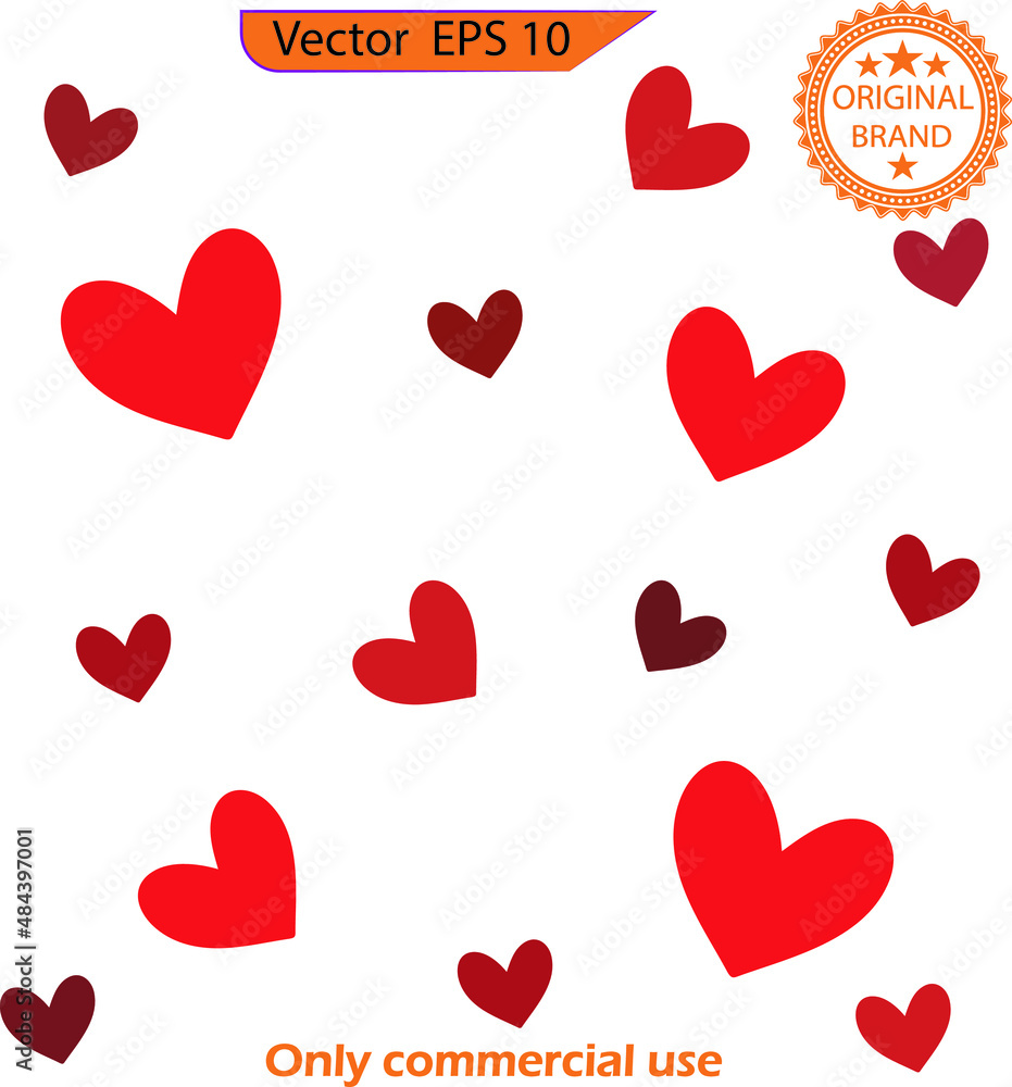 Background with red  hearts falling on transparent background. Heart for Women's Day. 