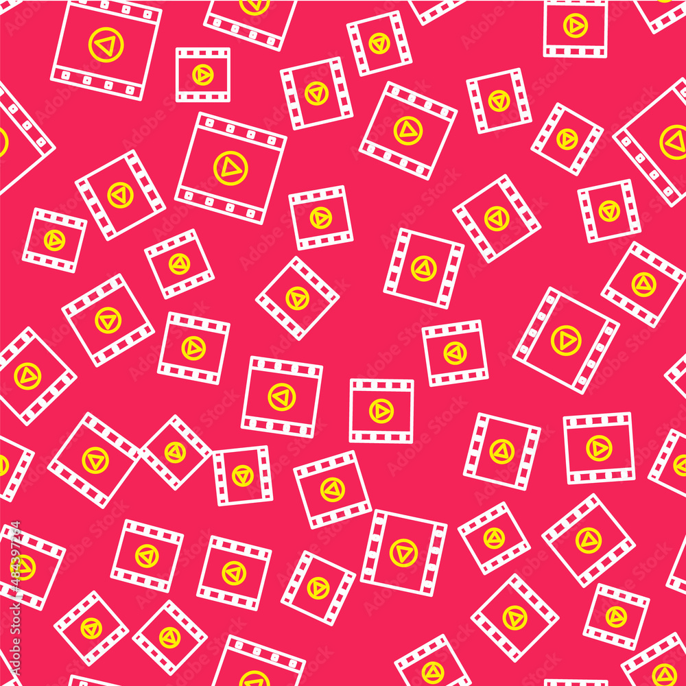 Line Play Video icon isolated seamless pattern on red background. Film strip sign. Vector Line Play Video icon isolated seamless pattern on red background. Film strip sign. Vector