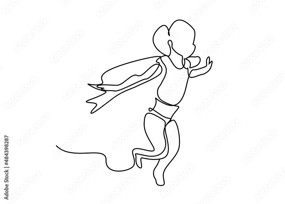 a girl in a cape runs and opens her hands