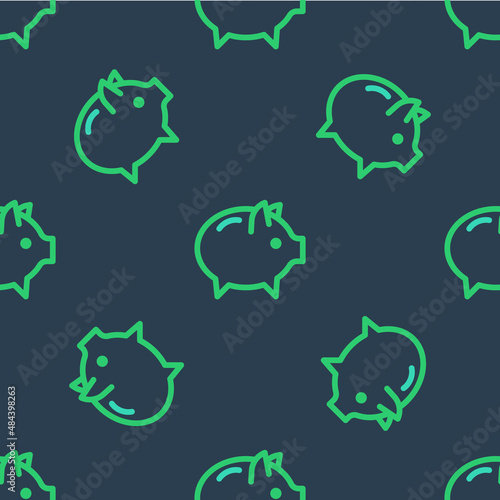 Line Piggy bank icon isolated seamless pattern on blue background. Icon saving or accumulation of money, investment. Vector