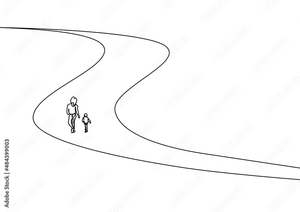 view of family members walking happily on the road view of family members walking happily on the road