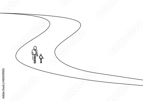 view of family members walking happily on the road
