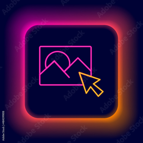 Glowing neon line Photo retouching icon isolated on black background. Photographer, photography, retouch icon. Colorful outline concept. Vector
