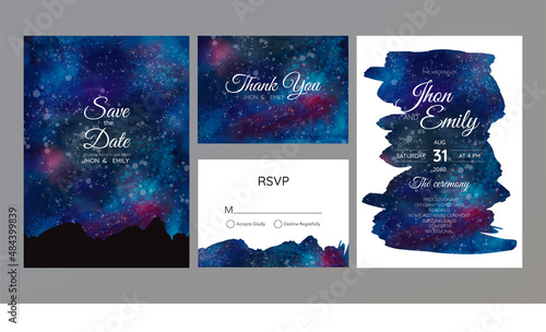 Wedding Invitation modern card Design in little star light in the sky space