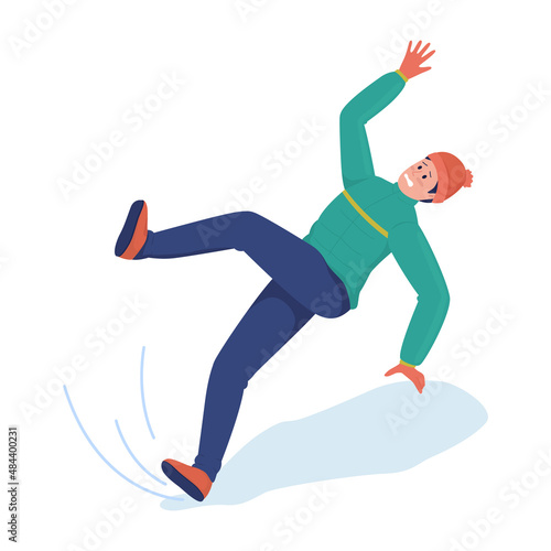 Falling man semi flat color vector character. Male figure. Full body person on white. Slippery weather in winter isolated modern cartoon style illustration for graphic design and animation
