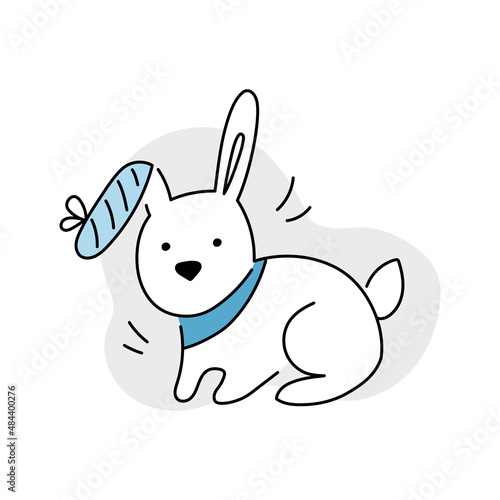 Sick rabbit line doodle icon for veterinary clinic. Animal, pet health vector illustration.
