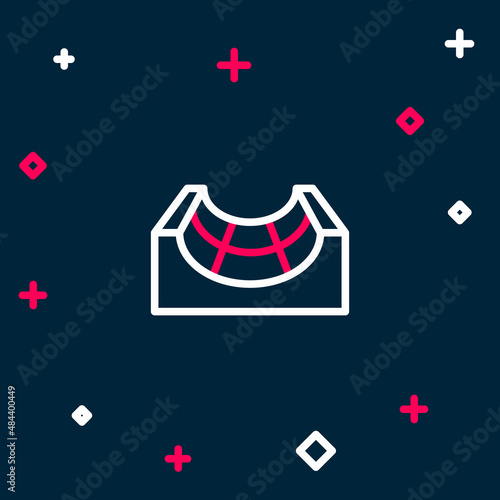 Line Skate park icon isolated on blue background. Set of ramp, roller, stairs for a skatepark. Extreme sport. Colorful outline concept. Vector