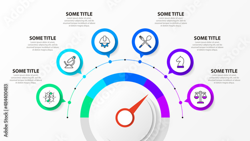 Infographic template with icons and 6 options or steps. Pointer