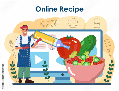 Fresh salad in a bowl online service or platform. Peopple cooking