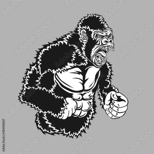 drawn angry gorilla monkey on a light isolated background vector image