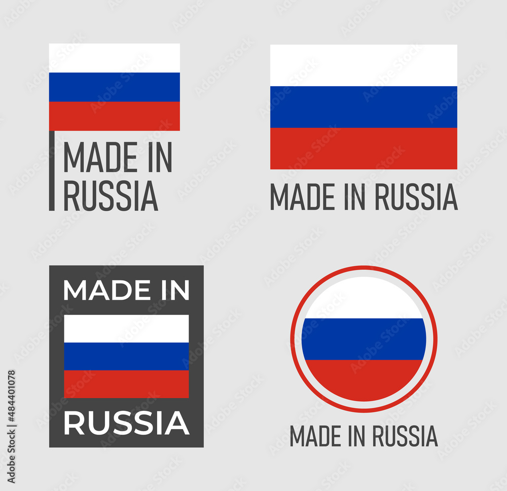made in Russia labels set, Russian product emblem made in Russia labels set, Russian product emblem
