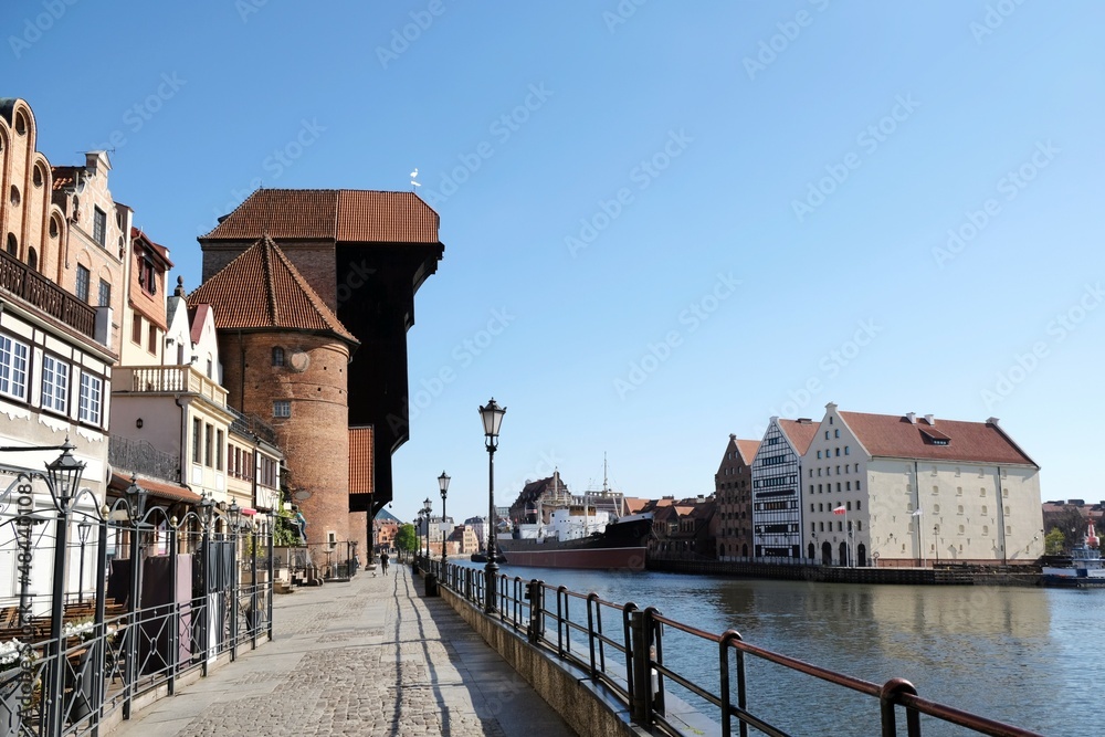 Fototapeta premium Old Town in Gdansk and Motlawa river with ships.