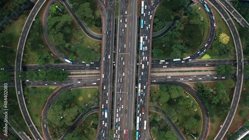 Drone Shot Looking Down at Simpang Susun Semanggi Interchange In Jakarta photo