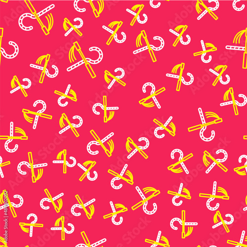 Line Crook and flail icon isolated seamless pattern on red background. Ancient Egypt symbol. Scepters of egypt. Vector