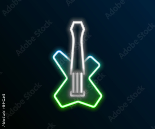 Glowing neon line Electric bass guitar icon isolated on black background. Colorful outline concept. Vector