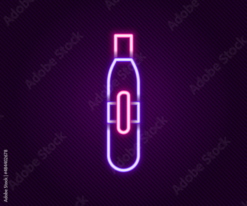 Glowing neon line Electronic cigarette icon isolated on black background. Vape smoking tool. Vaporizer Device. Colorful outline concept. Vector