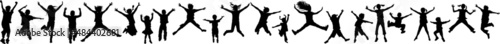 Group of teenage children boys and girls jumping vector silhouettes collection
