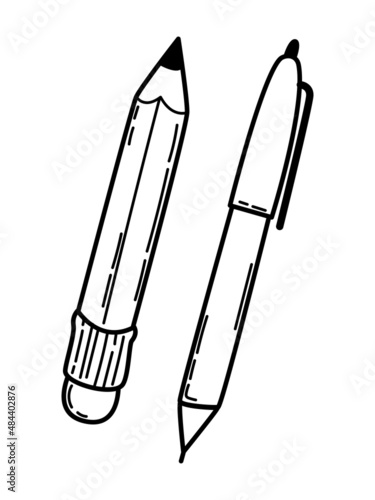 Pen and pencil. Vector doodle illustration. Hand drawn