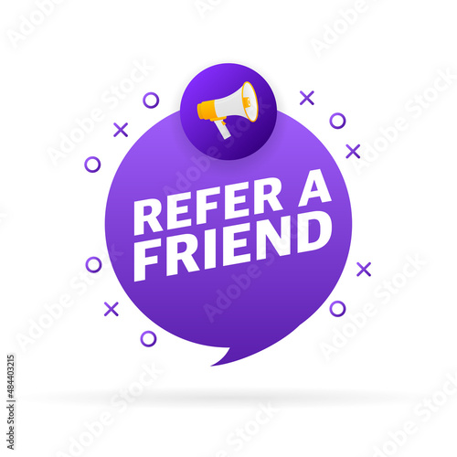 Refer a friend blue banner on white background. Vector illustration