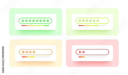 Strong and weak modern password form with shadow. Vector design elements set.