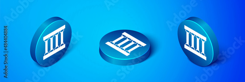Isometric Prison window icon isolated on blue background. Blue circle button. Vector