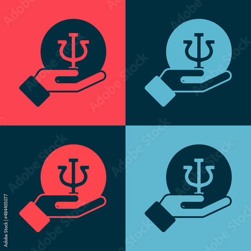 Pop art Psychology icon isolated on color background. Psi symbol. Mental health concept, psychoanalysis analysis and psychotherapy. Vector