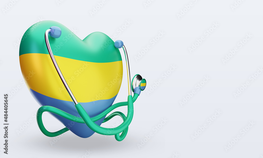 3d world health day Gabon flag rendering left view 3d world health day Gabon flag rendering left view