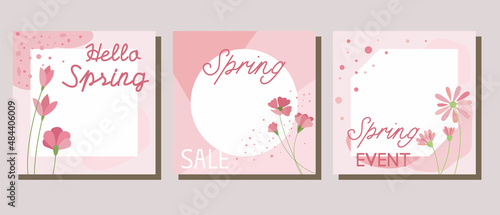Set of spring floral vector template. Square spring sale, event, promotion frame collection. vector template for spring event. Vector illustration.