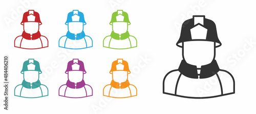 Black Firefighter icon isolated on white background. Set icons colorful. Vector