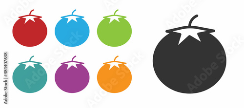 Black Tomato icon isolated on white background. Set icons colorful. Vector