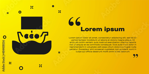 Black Ancient viking scandinavian drakkar icon isolated on yellow background. Viking transport ship. Vector