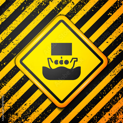 Black Ancient viking scandinavian drakkar icon isolated on yellow background. Viking transport ship. Warning sign. Vector
