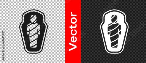 Black Egypt mummy in sarcophagus icon isolated on transparent background. Vector