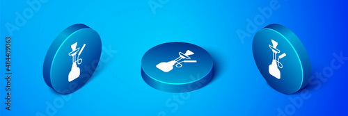 Isometric Hookah icon isolated on blue background. Blue circle button. Vector