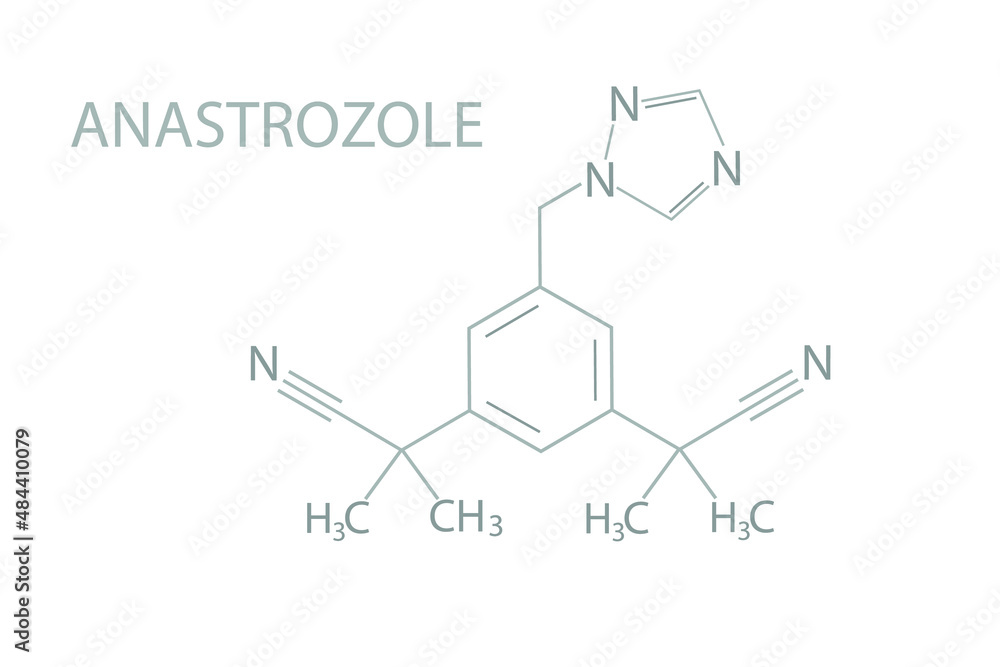 Anastrozole molecular skeletal chemical formula.
Anastrozole molecular skeletal chemical formula.