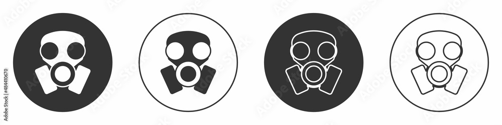 Black Gas mask icon isolated on white background. Respirator sign. Circle button. Vector Black Gas mask icon isolated on white background. Respirator sign. Circle button. Vector